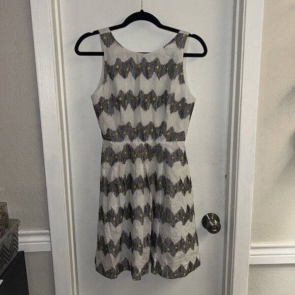 Anthropologie Cory Lynn Calter Frequence White Linen Blend Fit Flare Dress 0 - Picture 2 of 11